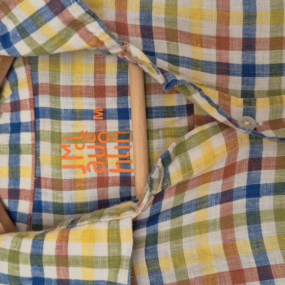 J. McLaughlin Plaid Linen Men's Shirt - Size Medium - Colorful Madras Style - Picture 4 of 6